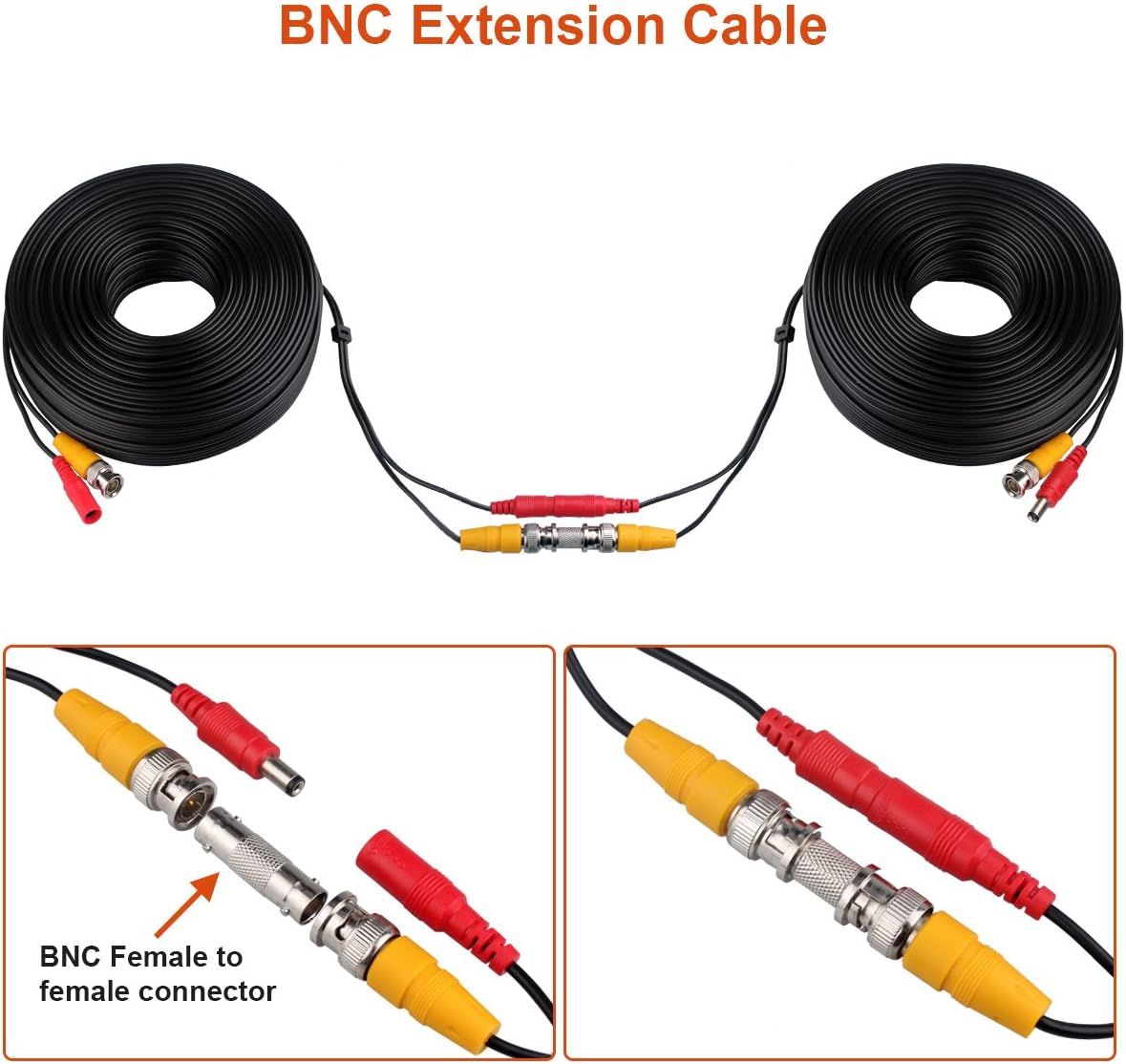 This image breaks down the physical components of the BNC extension cable, highlighting the connector types and how the cable is structured to help shoppers understand what they are purchasing and…
