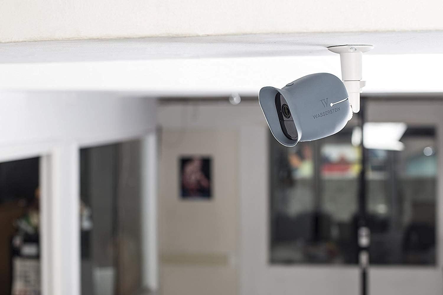 Demonstrates the product in a real-world home environment to show shoppers how the security camera integrates naturally into their living space for home monitoring.