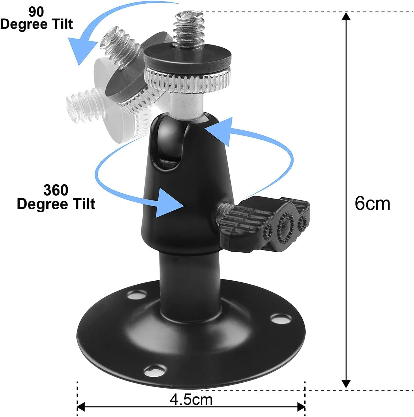 Demonstrates the physical components and adjustment capabilities of the camera mount, showing shoppers how the ball head mechanism enables flexible positioning with both vertical tilt and full…