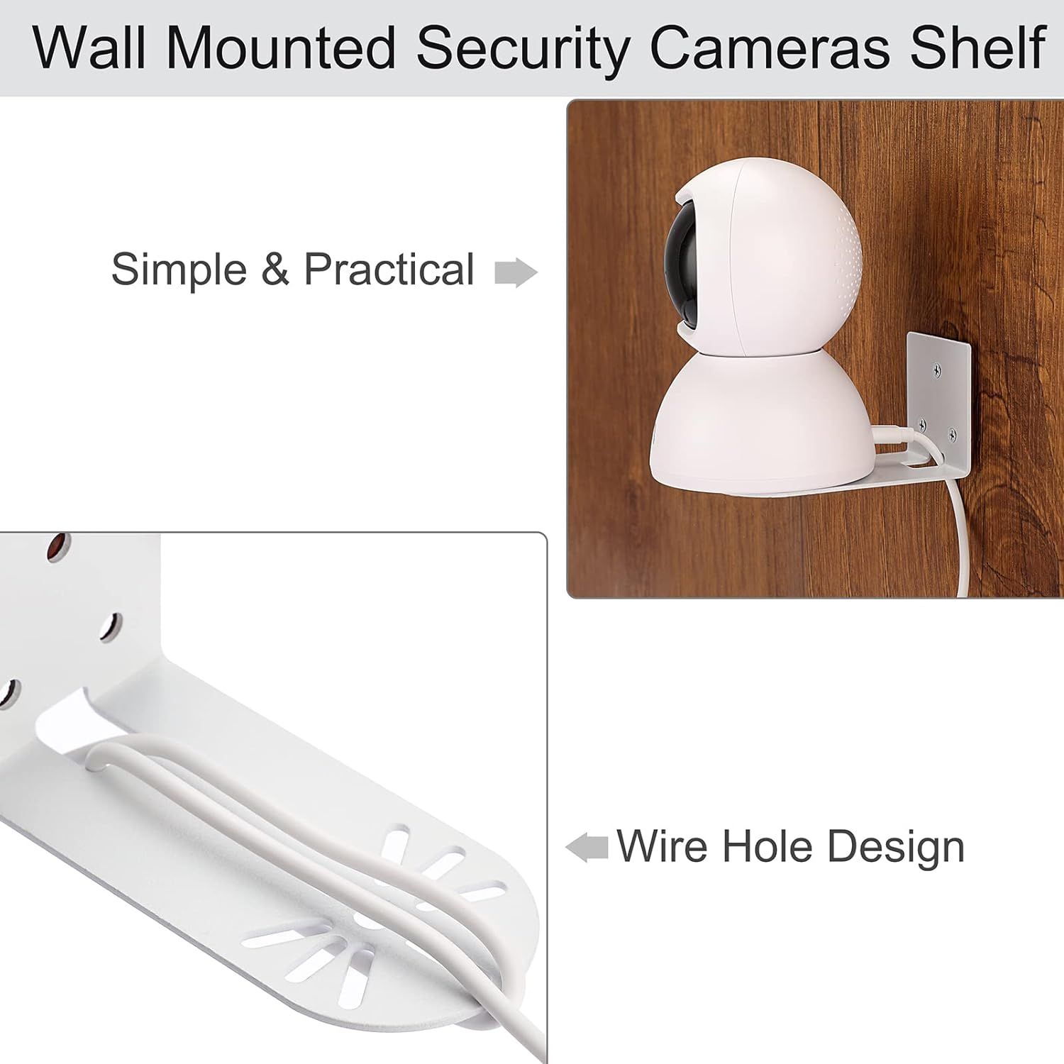 Demonstrates the wall-mounted shelf's practical design features, highlighting its simple installation and wire management capabilities to reassure shoppers of its functionality and ease of use.
