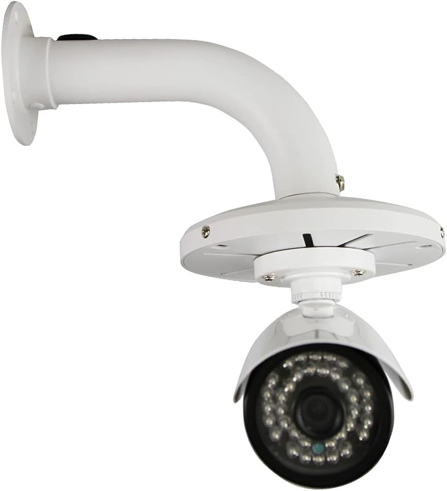 Provides a clean, catalog-style view of the security camera product with its mounting bracket on a white background, allowing shoppers to see the product clearly without distractions.
