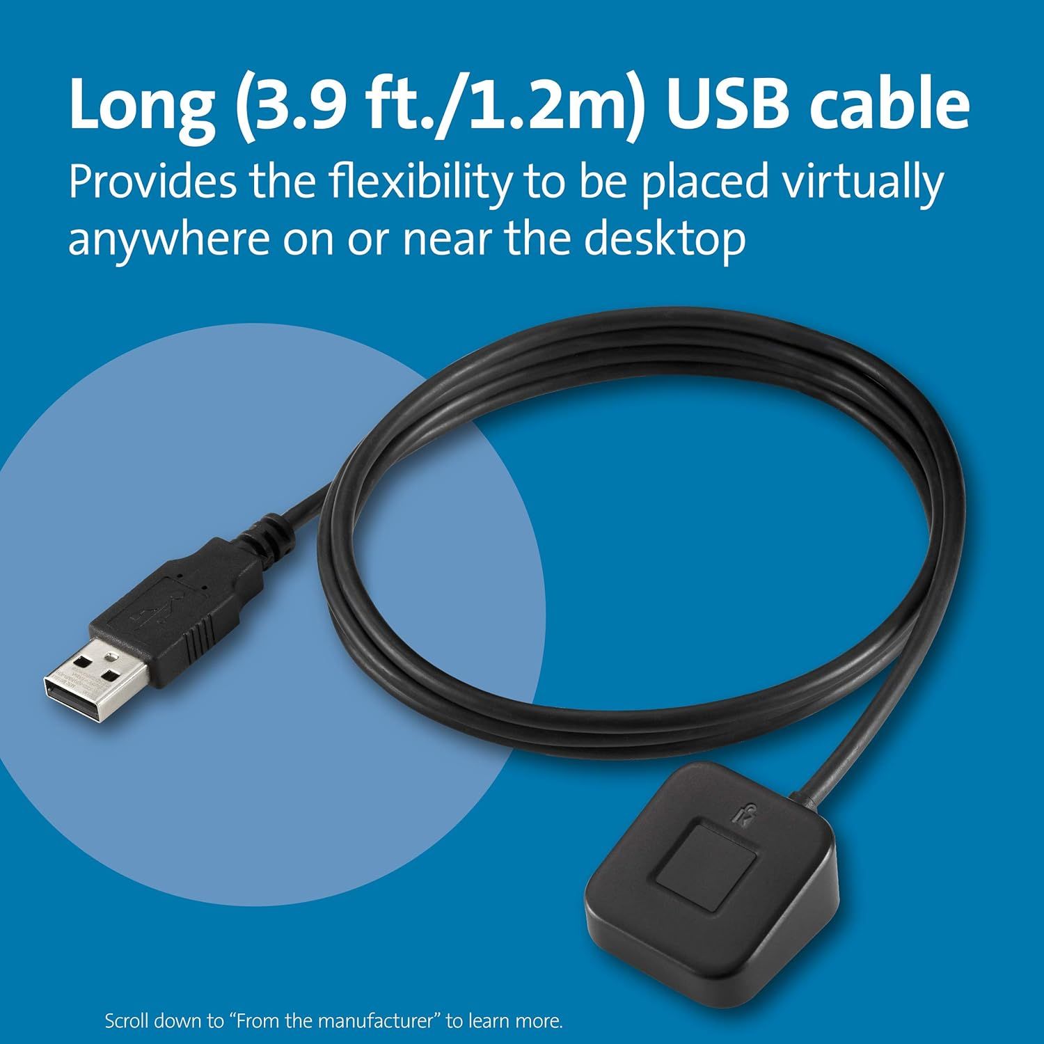 Communicates the cable's generous length to reassure shoppers they'll have flexibility in placement and reach for desktop or workspace setups. Highlights the benefit of flexible placement anywhere…