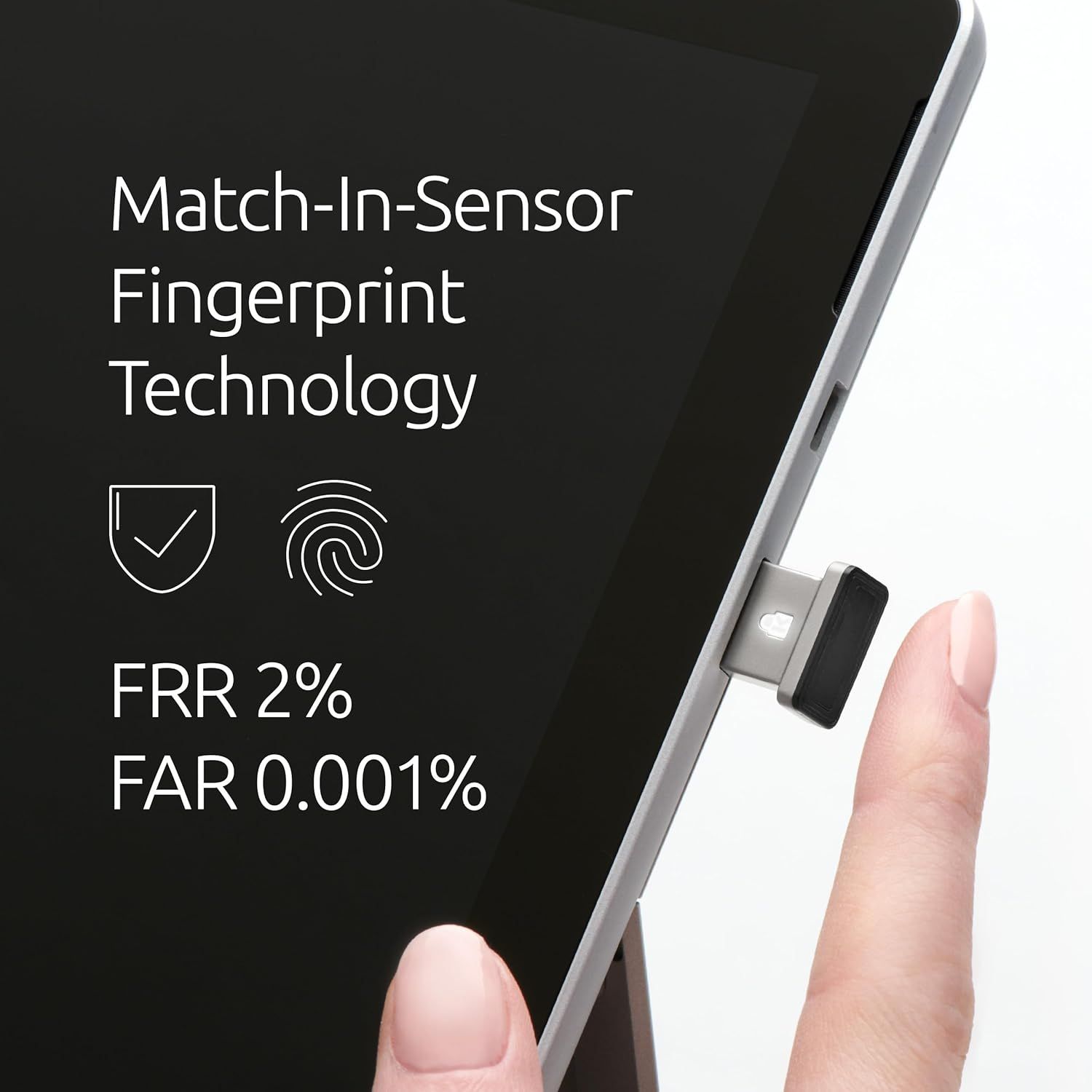Communicates the high accuracy and security of the fingerprint sensor technology by highlighting specific performance metrics that reassure shoppers of reliable authentication. Emphasizes the…