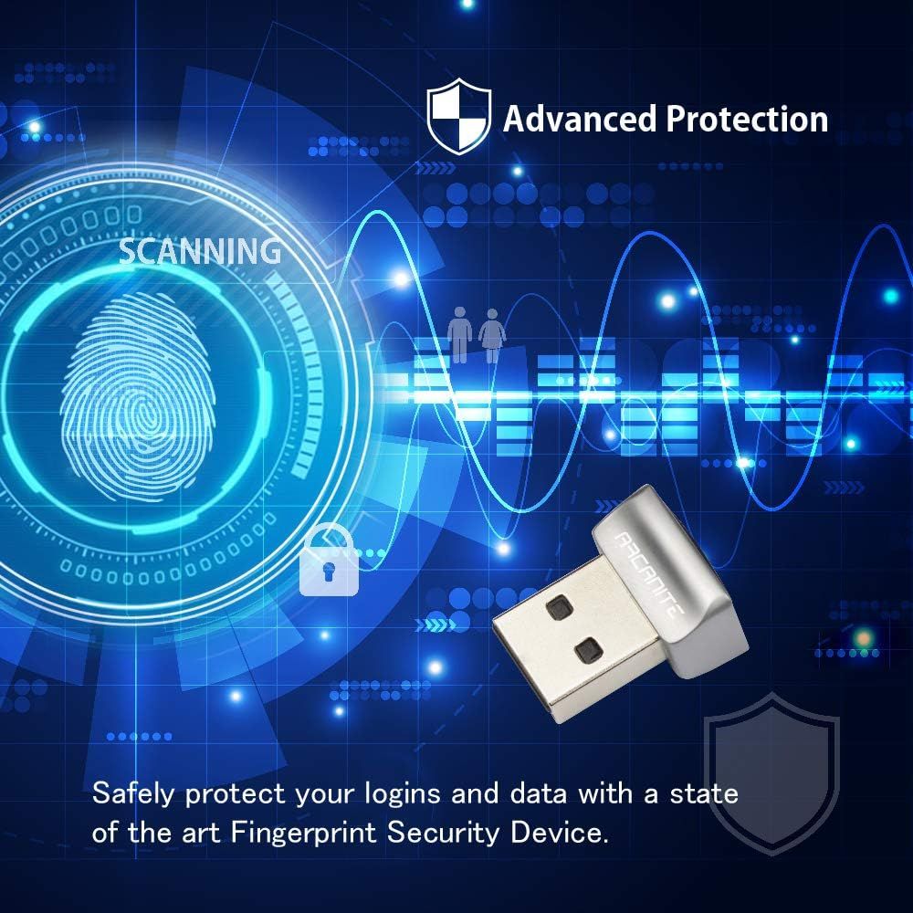 Communicates that the USB fingerprint security device provides advanced biometric protection for logins and data, reassuring shoppers about security and ease of use.