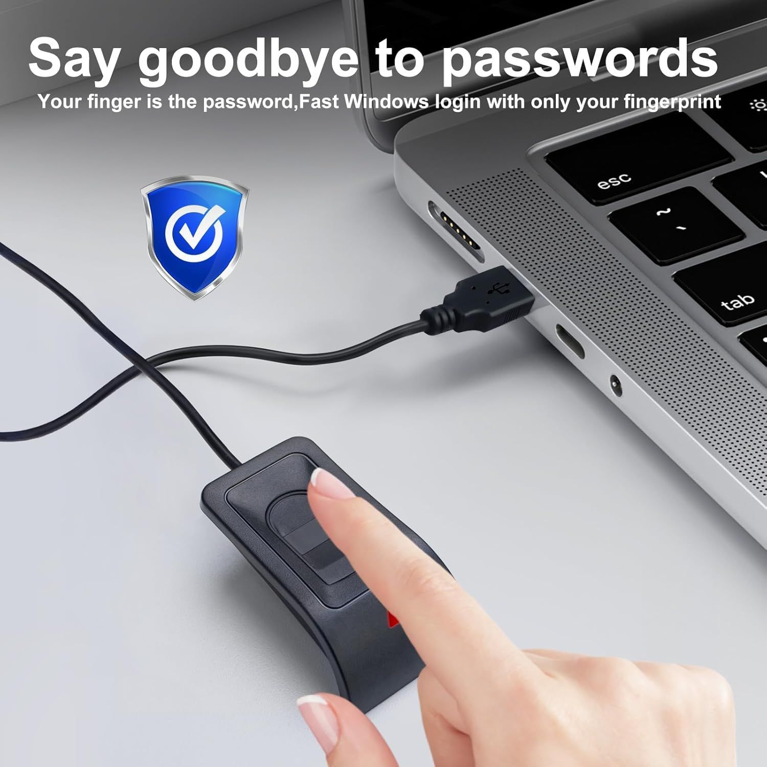 Communicates that the product enables fast, secure Windows login using fingerprint authentication instead of passwords, emphasizing convenience and security. Reinforces the security aspect of the…