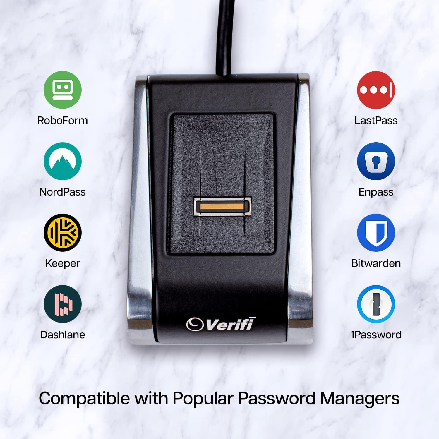Demonstrates the product's broad compatibility with multiple password management platforms, reassuring shoppers that it will work seamlessly with their existing security software.