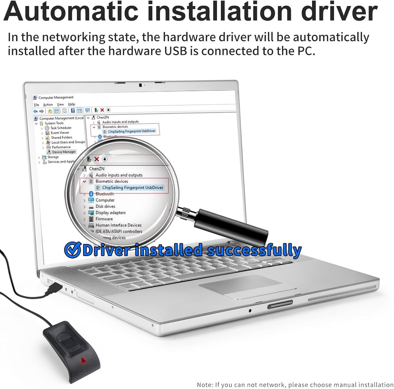Explains how the product's driver is automatically installed when the USB device is connected to a PC, reassuring shoppers about ease of setup and plug-and-play functionality. Highlights the…