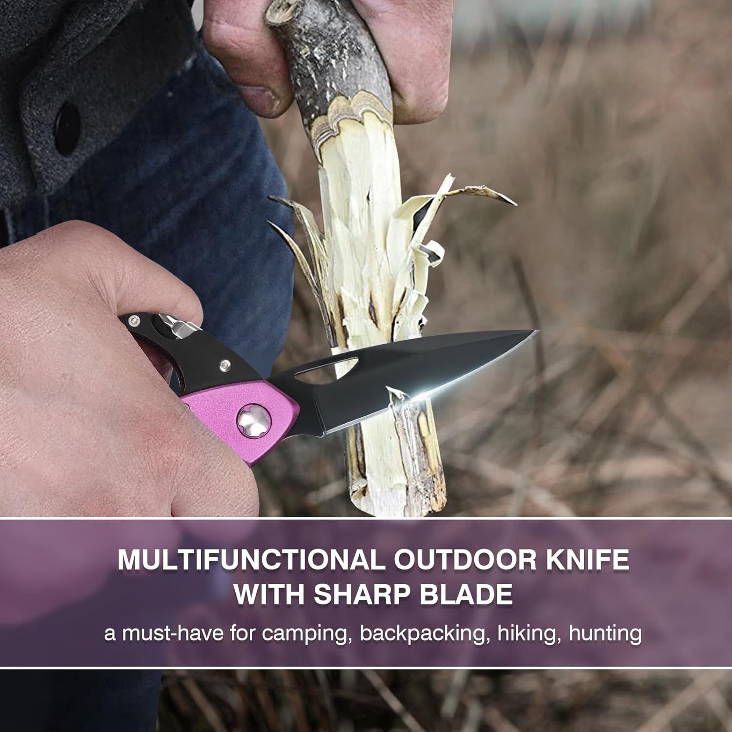 Demonstrates the knife's versatility across multiple outdoor scenarios (camping, backpacking, hiking, hunting) to position it as an essential multi-use tool for outdoor enthusiasts. Highlights the…