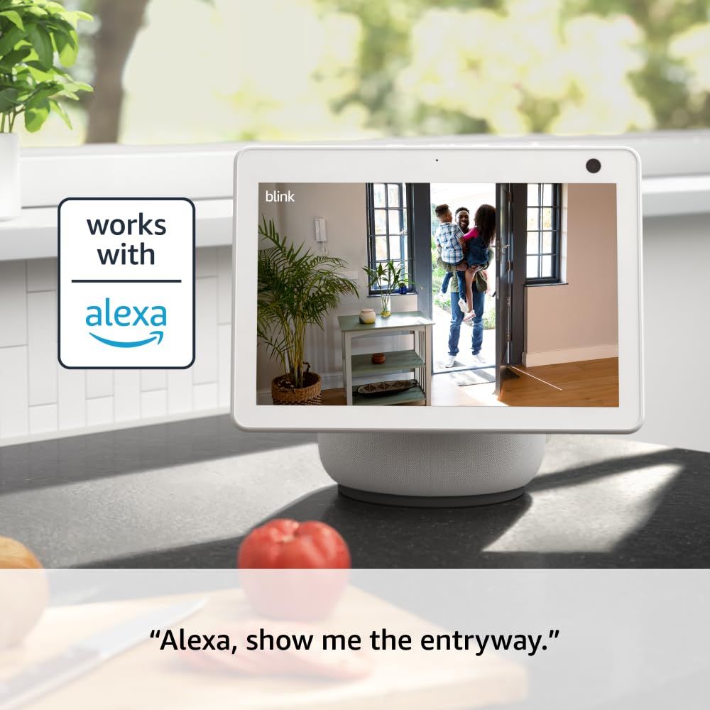 Demonstrates that the Blink security camera works with Alexa voice control, allowing users to view their camera feed on Alexa-enabled devices for convenient home monitoring. Reassures shoppers that…