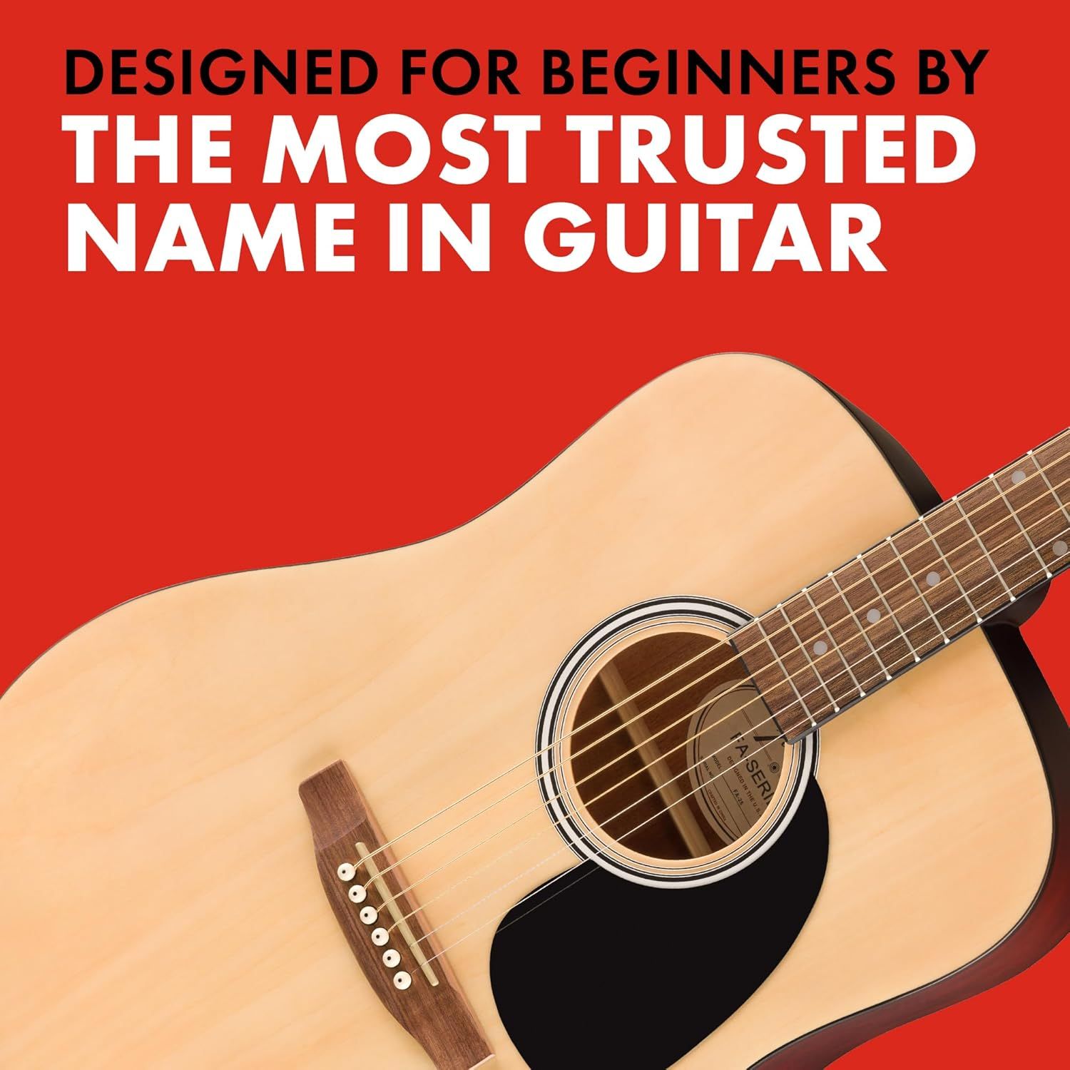 Communicates brand authority and heritage in the guitar industry to build trust with beginner shoppers, positioning the product as a reliable choice backed by an established name.