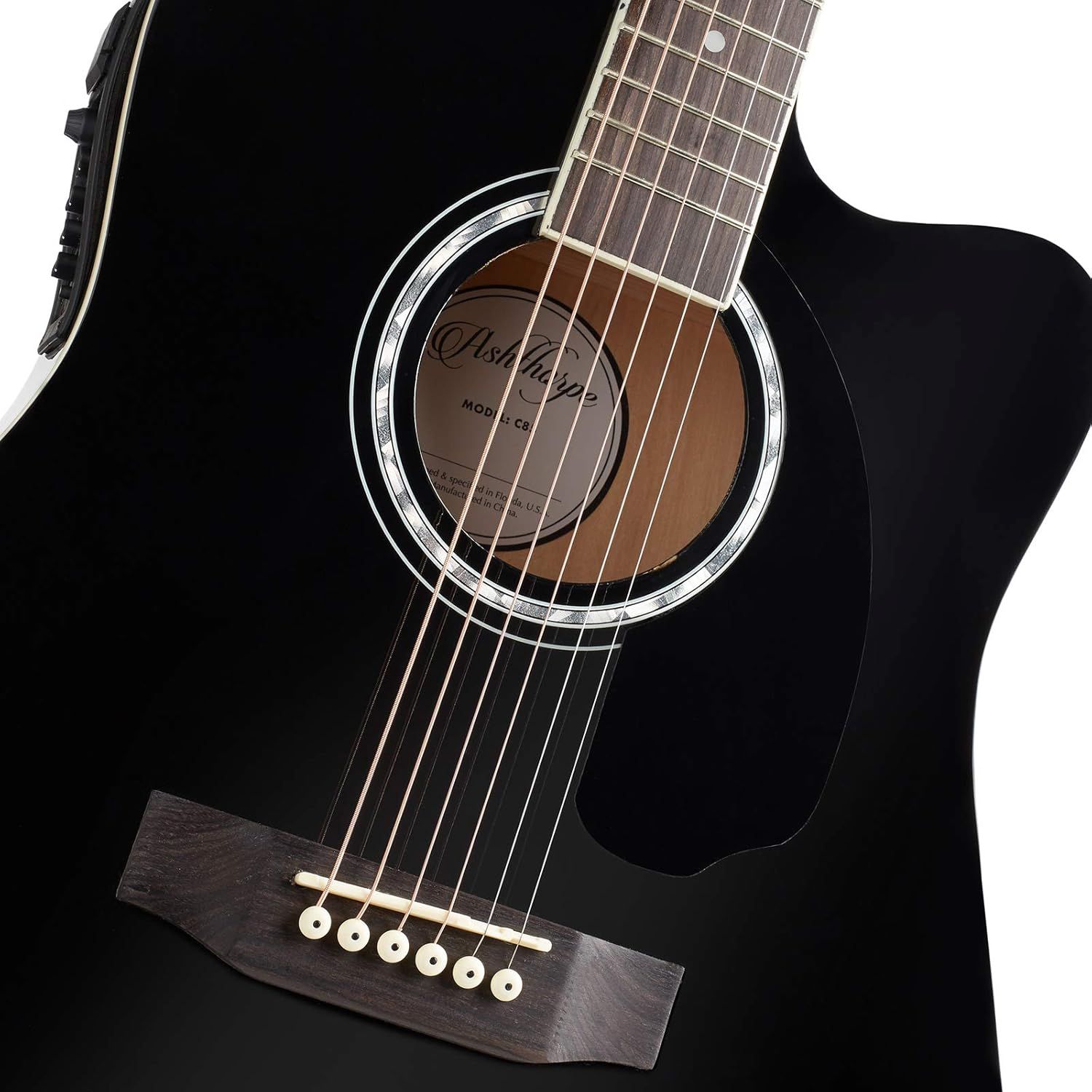 Provides a clean, catalog-style view of the acoustic guitar to show its design, finish, and overall appearance without distractions.