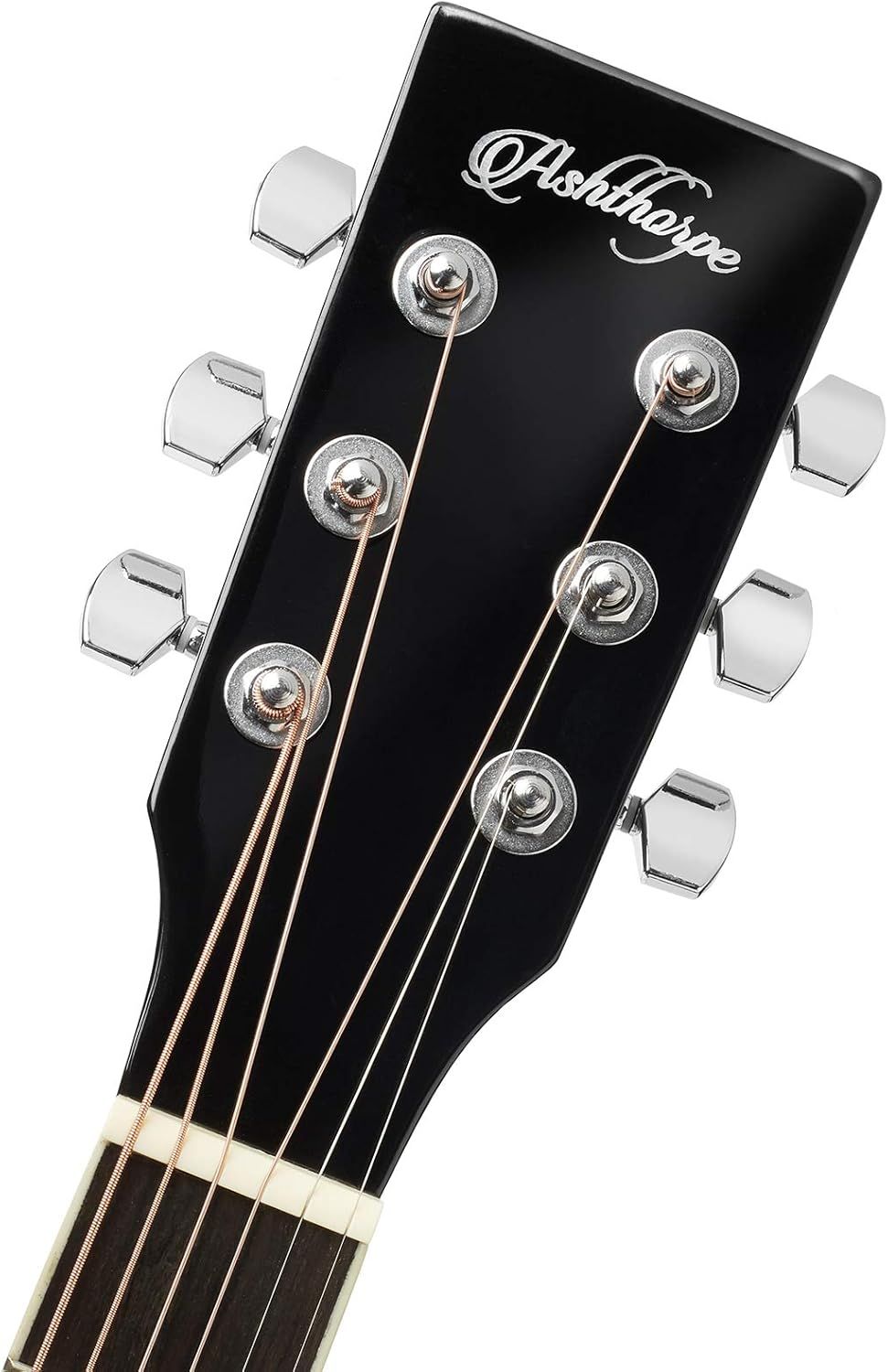 Provides a clean, catalog-style view of the guitar headstock showing the Ashthorpe brand logo and tuning pegs on a white background for product clarity.
