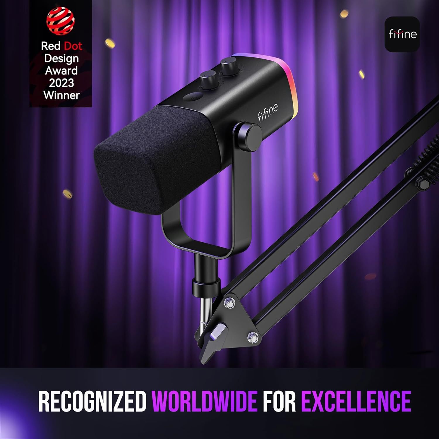 Communicates that the product has been recognized with a prestigious Red Dot Design Award, building credibility and trust through third-party validation of the product's design excellence.