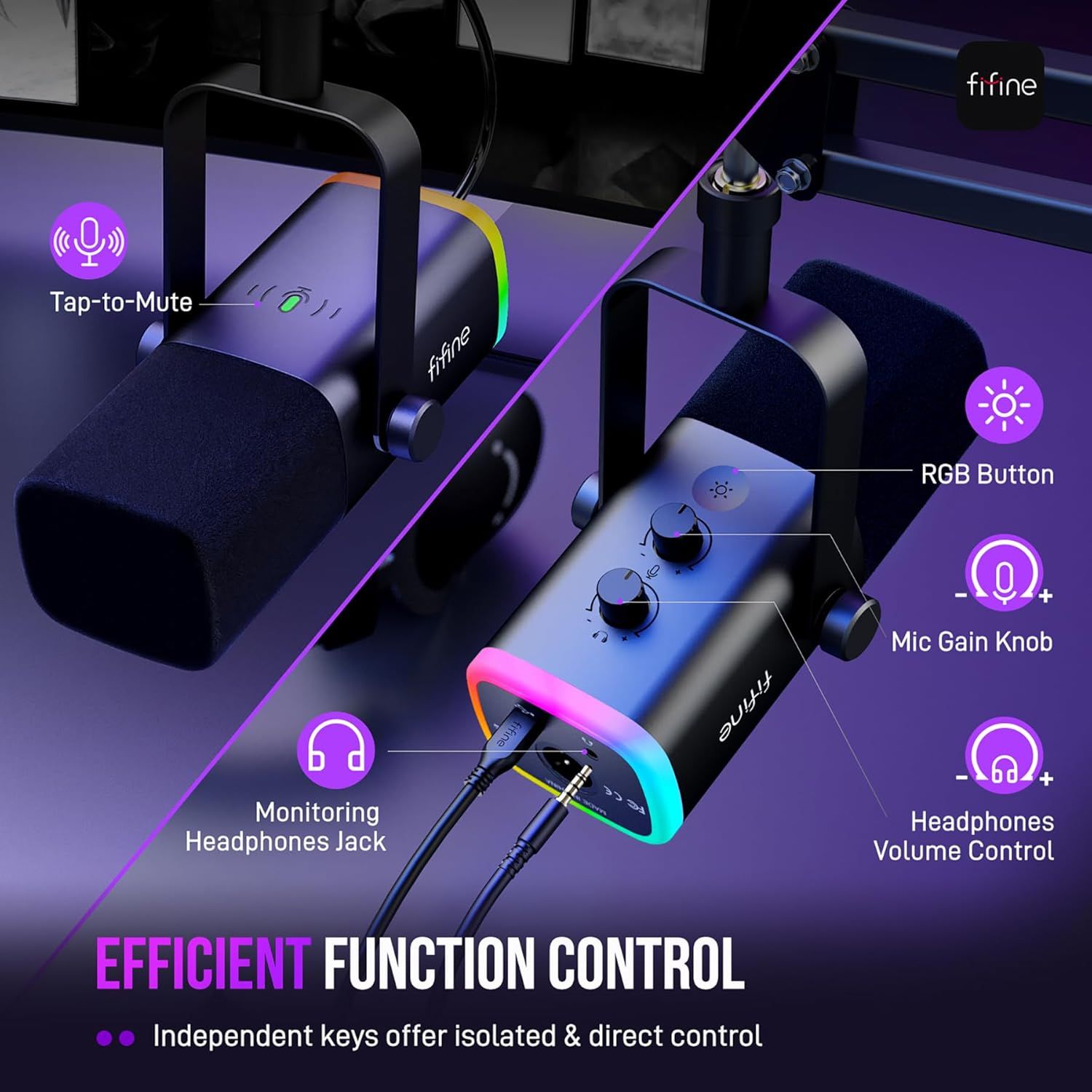 This image breaks down the physical controls and features of the microphone setup, showing shoppers exactly where each function is located and how to operate the device efficiently.