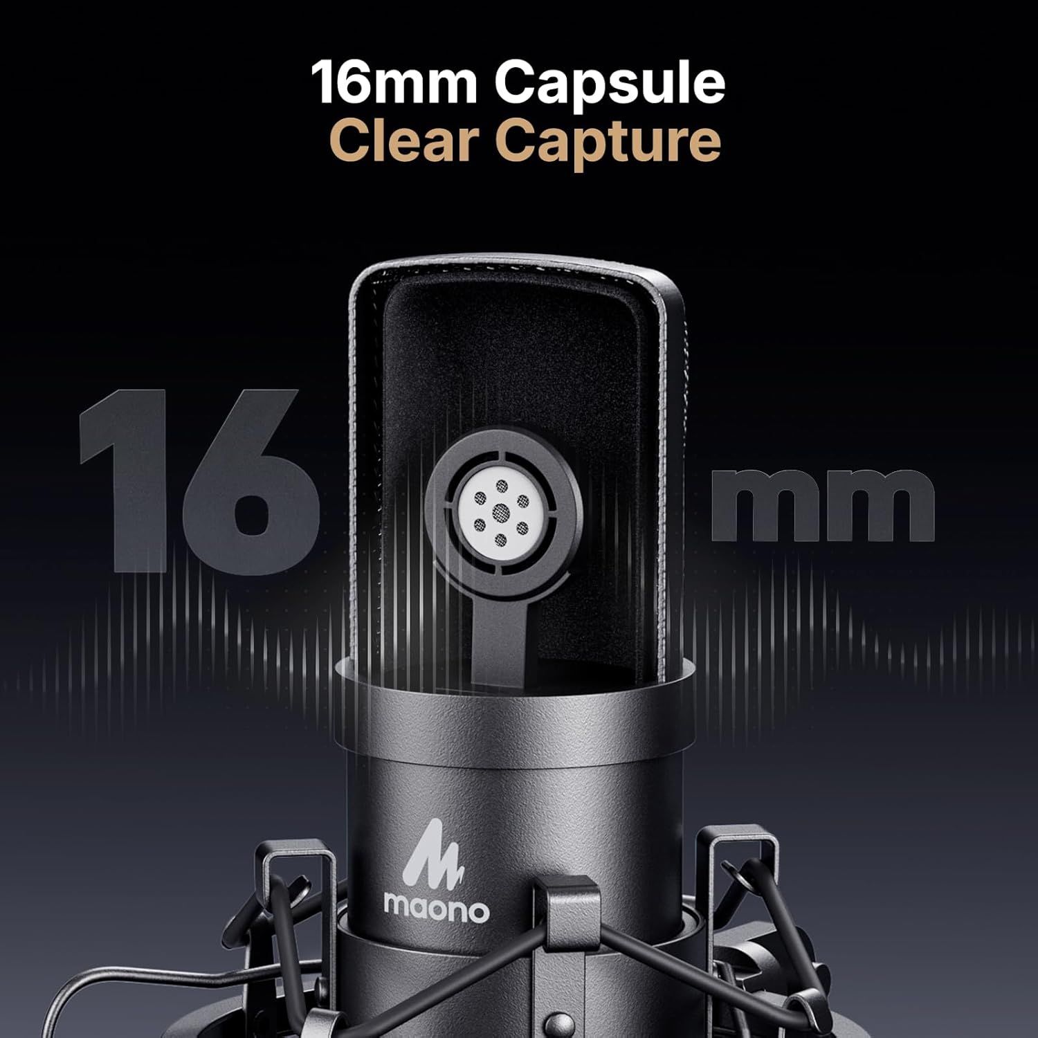 Communicates the precise physical size of the microphone capsule (16mm) to help shoppers understand the product's compact dimensions and audio capture capability. Highlights the microphone's clear…