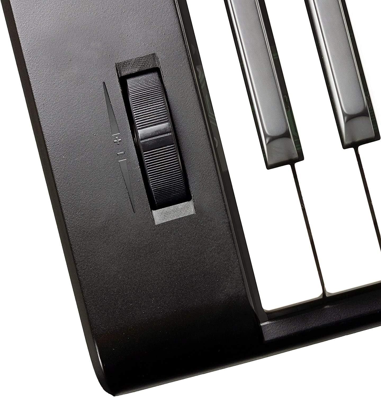 Highlights the sustain pedal component of the keyboard to show shoppers the product includes this essential piano-style control feature.