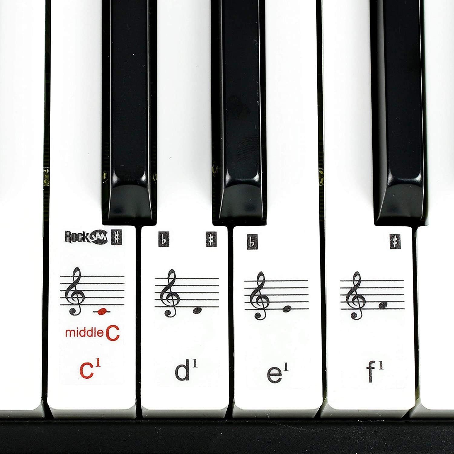 Teaches shoppers how to use the product by showing the educational labeling system that helps beginners learn piano keys and musical notation. Highlights the key benefit of the product as a learning…