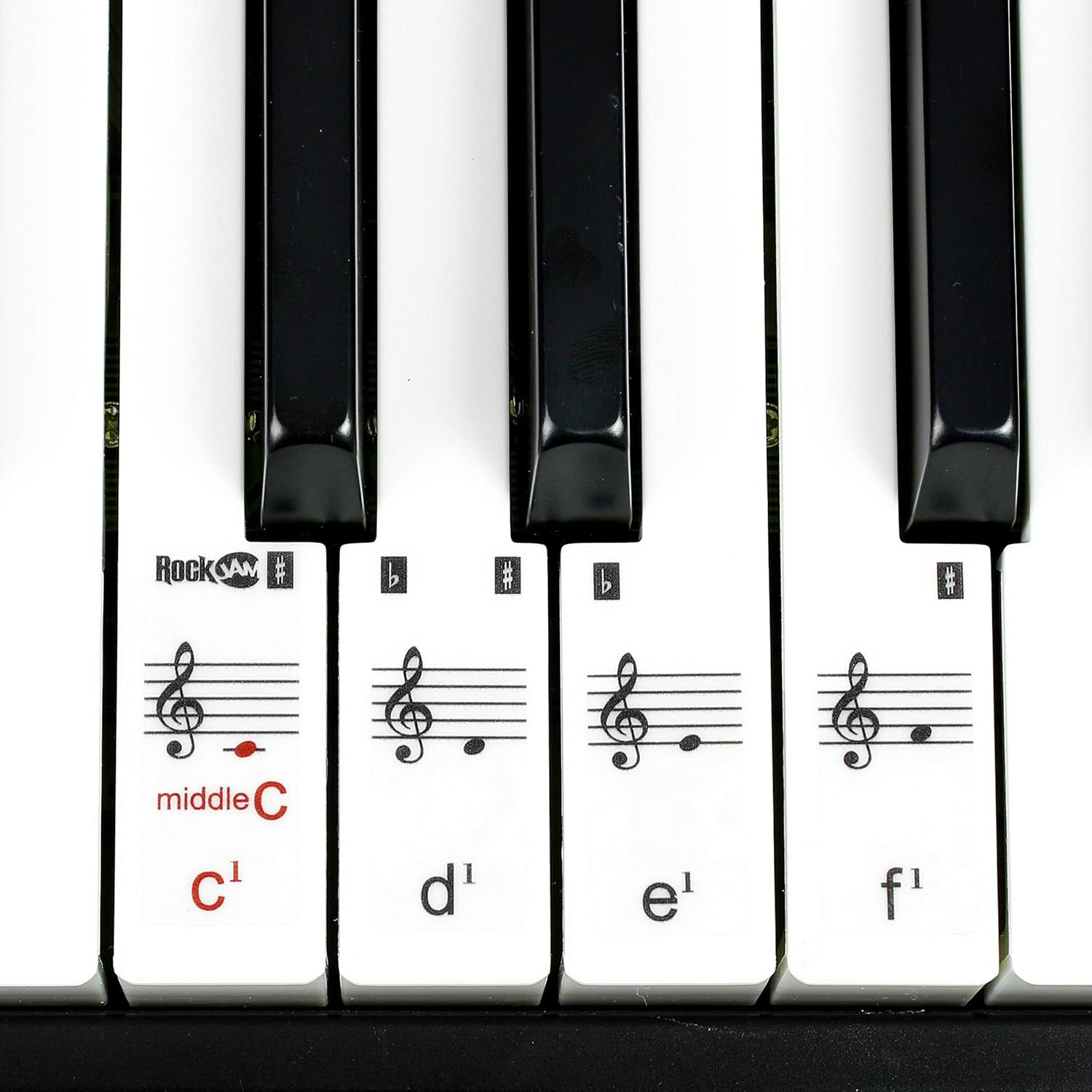 This image teaches users how to identify and learn piano keys by showing the musical notation and corresponding note names (C1, D1, E1, F1) with middle C highlighted, helping beginners understand…