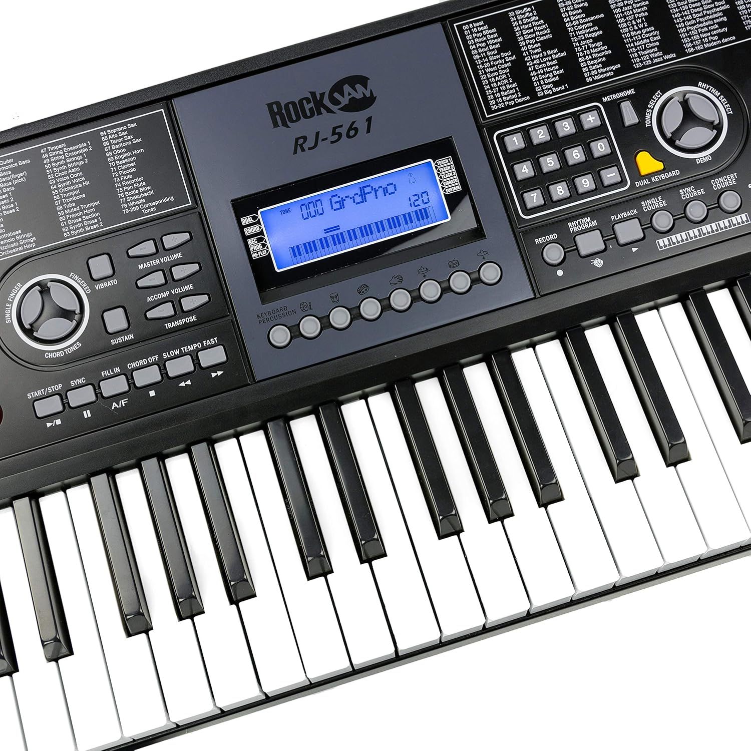 This image showcases the detailed control panel and interface of the keyboard, highlighting the various buttons, knobs, display screen, and keys to help shoppers understand the product's…