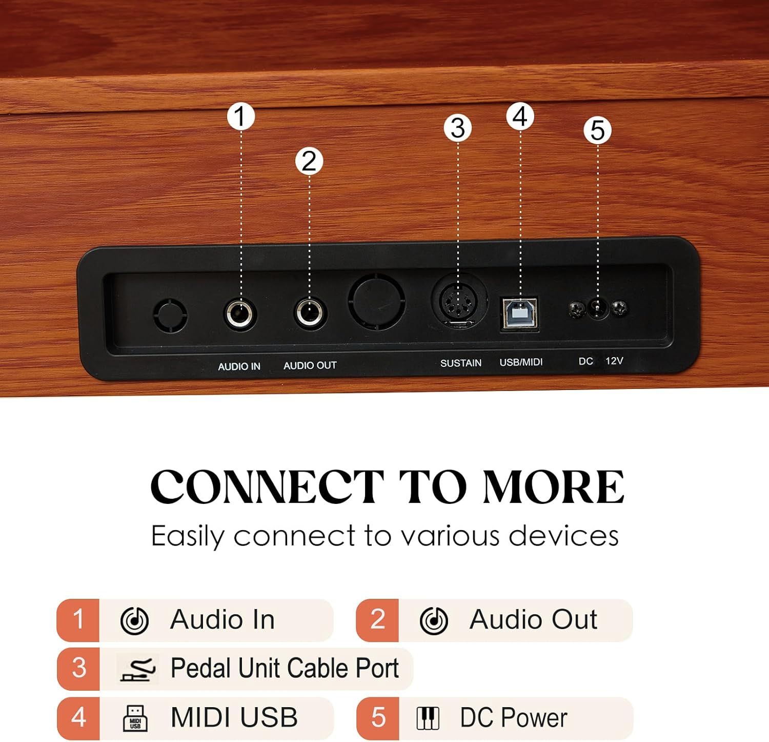 This image breaks down the product's physical connection ports and components, helping shoppers understand what devices and accessories can be connected to the product. Communicates the product's…