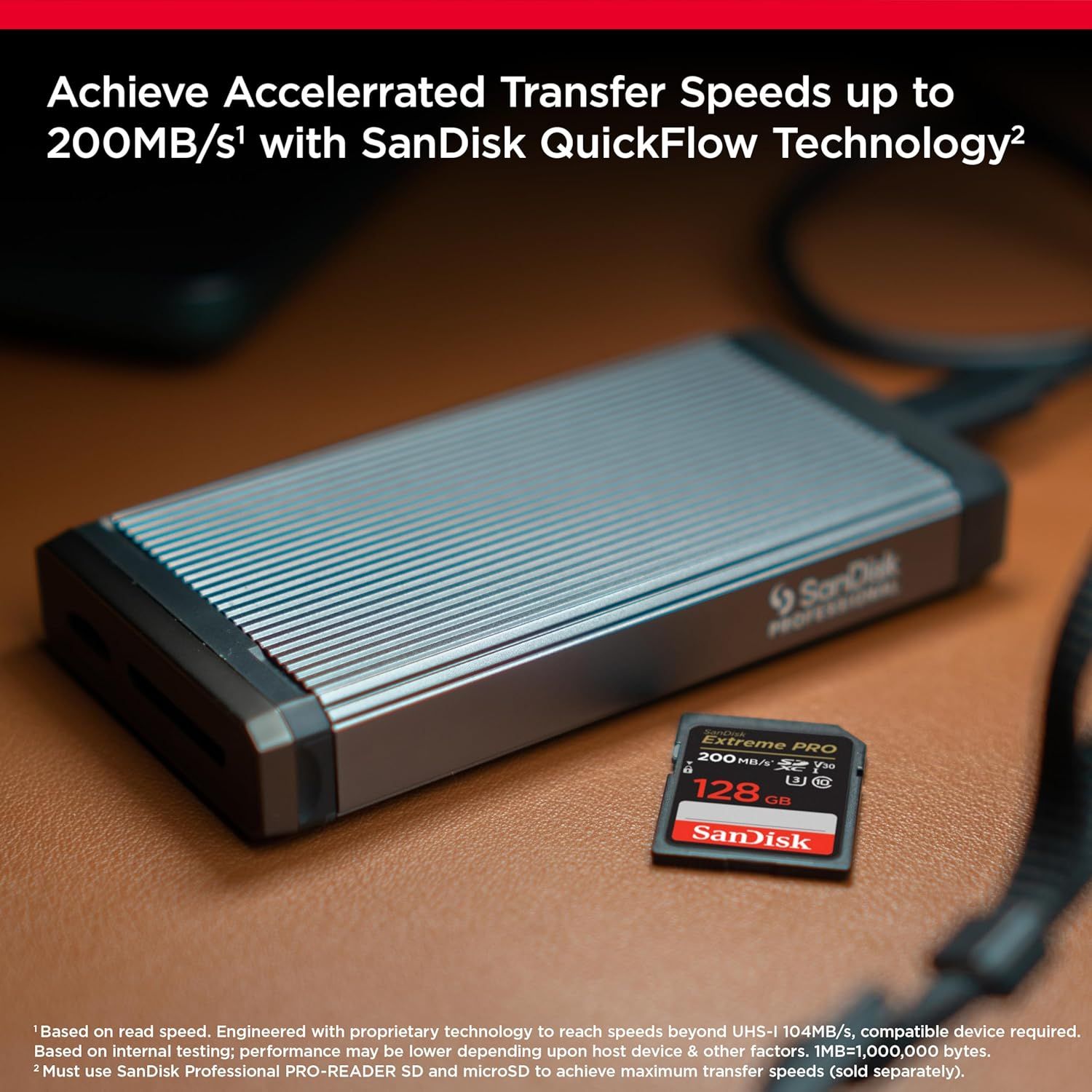 Communicates the product's high-speed data transfer capability (up to 200MB/s) using SanDisk QuickFlow Technology to reassure shoppers of fast, efficient performance. Highlights the primary benefit…
