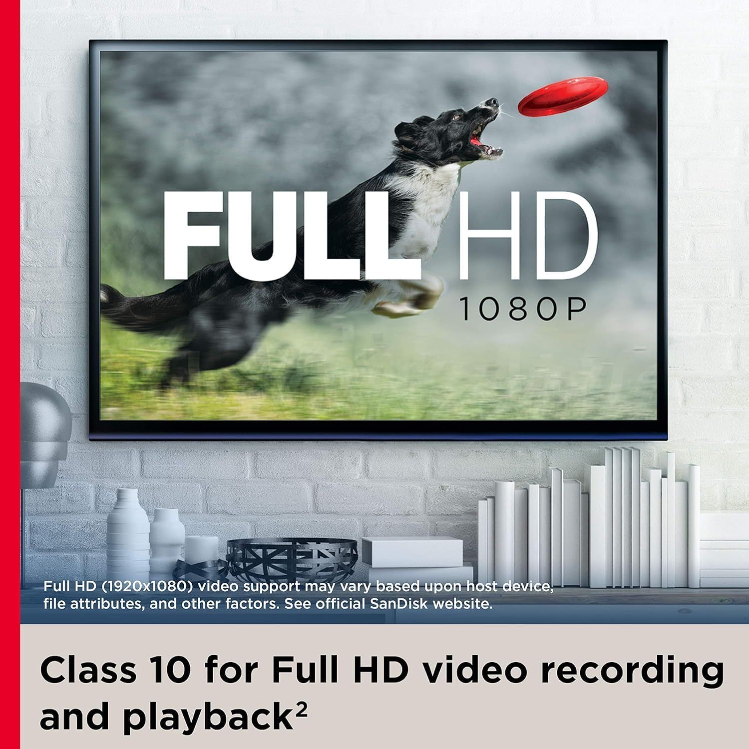 Communicates the product's technical performance capabilities—Full HD 1080P video recording and playback—to reassure shoppers that this memory card can handle high-quality video.