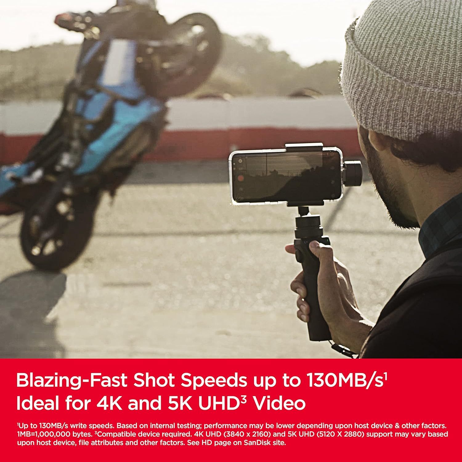 Communicates the product's blazing-fast write speed performance and high-resolution video capability to reassure shoppers that it can handle professional-grade video recording. Highlights the…