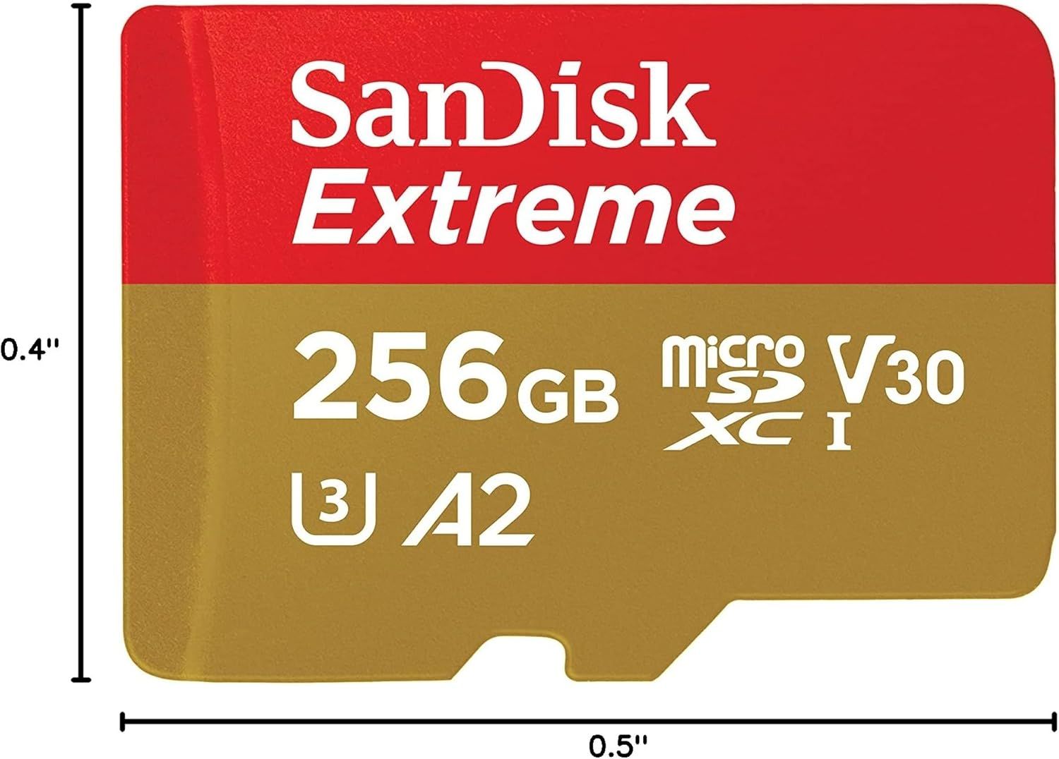 Communicates the exact physical size of the microSD card (0.4 inches by 0.5 inches) to help shoppers understand how compact the product is.