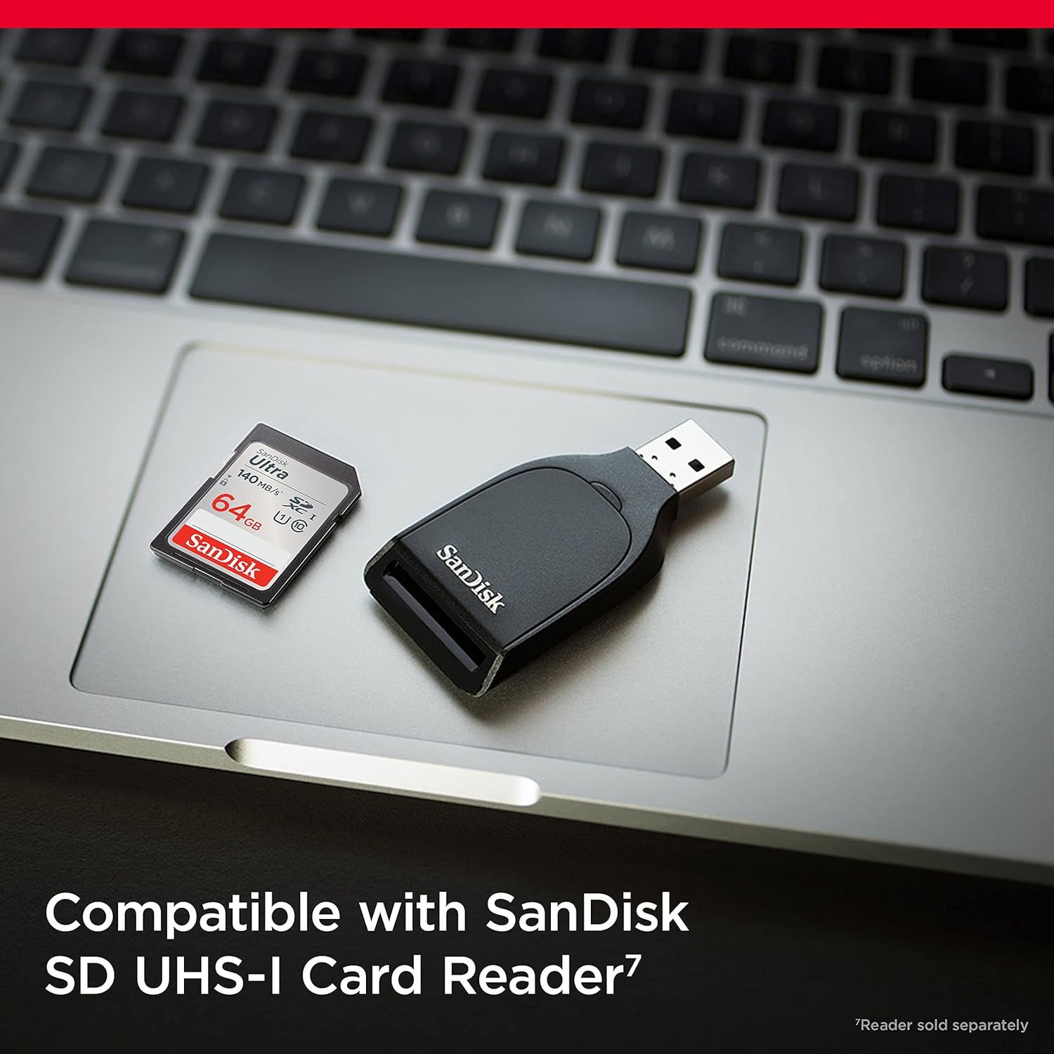 Demonstrates that the product is compatible with SanDisk SD UHS-I Card Reader, reassuring shoppers about device compatibility and ease of use. Shows compatibility with specific SanDisk hardware to…