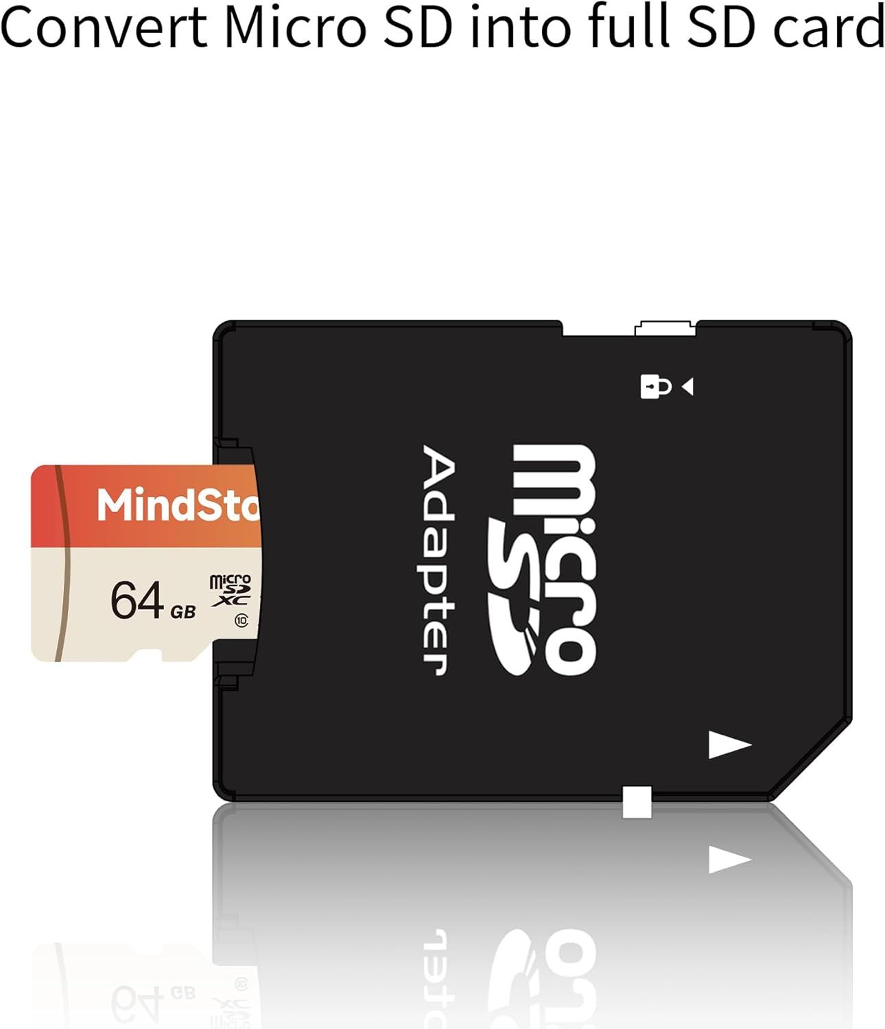 Shows the customer that the purchase includes both the micro SD card and an adapter to convert it to a full-size SD card, demonstrating the complete package and added value.