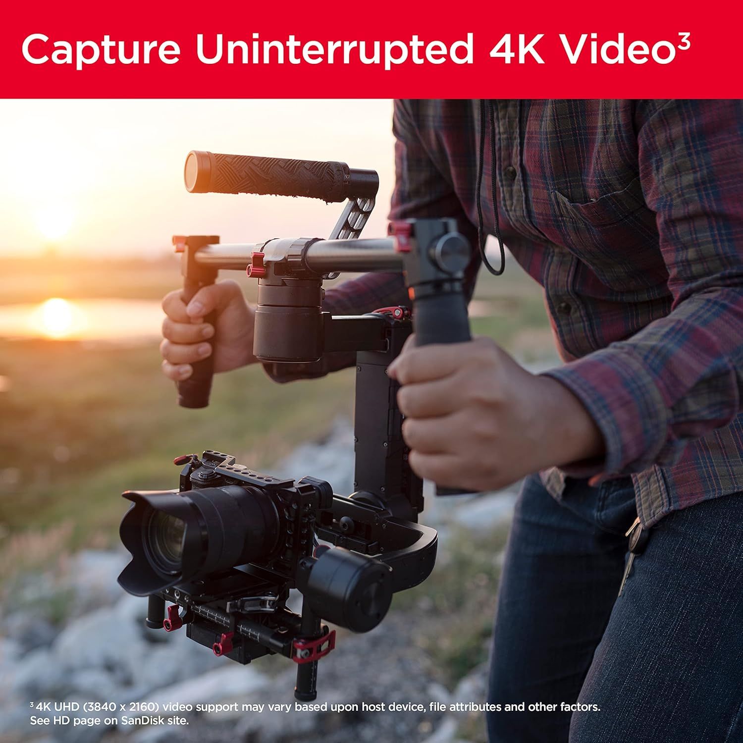 Highlights the product's ability to capture uninterrupted 4K video, reassuring videographers and content creators of high-quality, smooth recording performance.