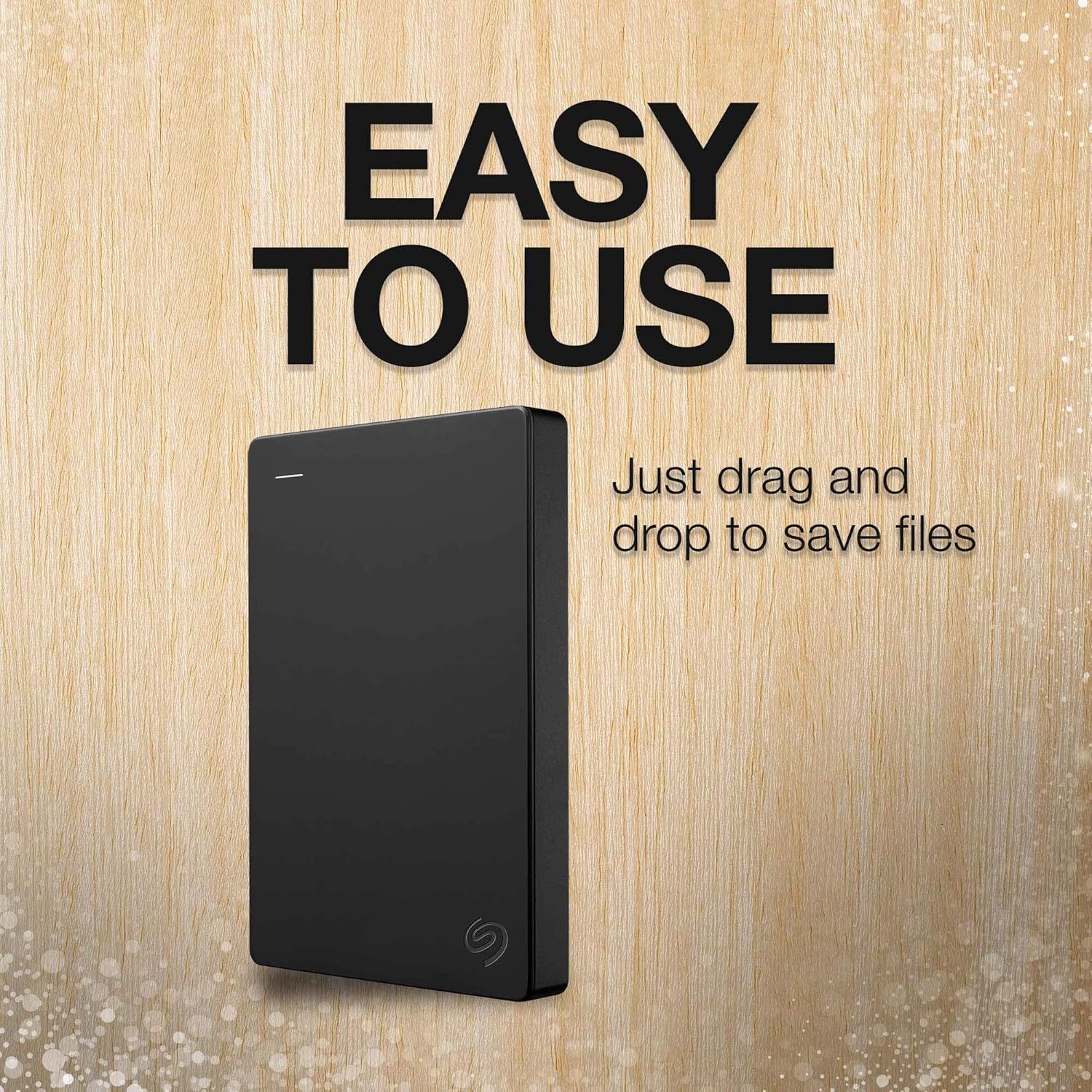 Communicates that the external hard drive is simple to operate with drag-and-drop file saving, reassuring shoppers that no technical expertise is required.