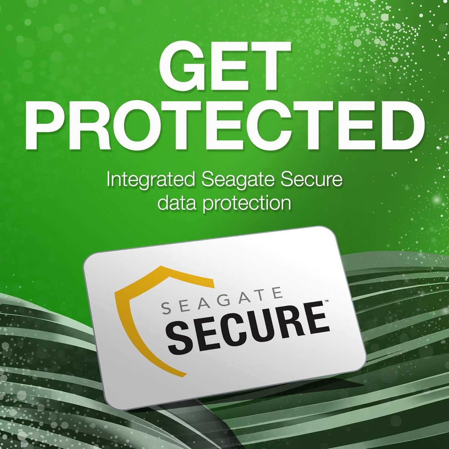 Communicates that the product includes integrated Seagate Secure data protection technology, reassuring shoppers about the security and safety of their stored data.