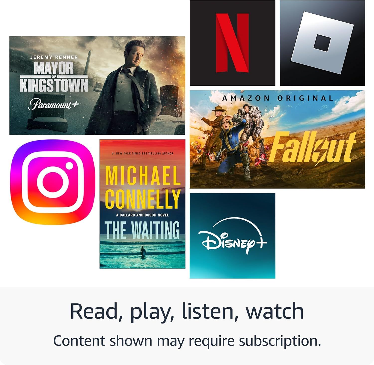 Communicates the variety of entertainment content available across multiple platforms (streaming services, social media, books, games) to demonstrate the breadth of options requiring subscription…