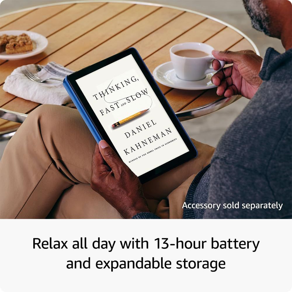 Communicates the device's long battery life and storage capacity to reassure shoppers they can use it all day without interruption. Highlights the benefit of extended usage time, allowing shoppers…