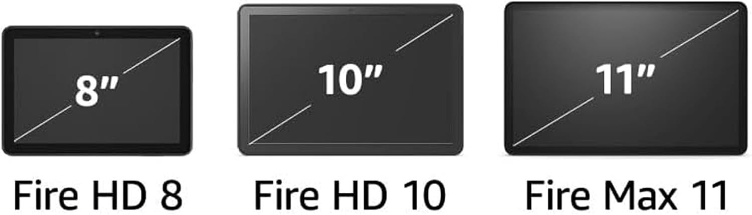 Shows the brand's product lineup side-by-side to help shoppers understand the different Fire tablet models and their screen sizes, making it easier to choose the right option.