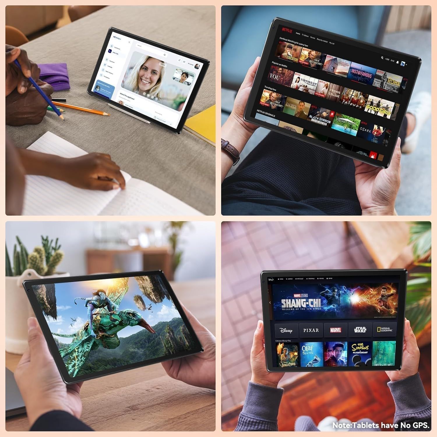 Demonstrates the tablet's versatility across multiple real-world scenarios including video calls, streaming Netflix and Disney+, and gaming to show shoppers the wide range of activities the device…