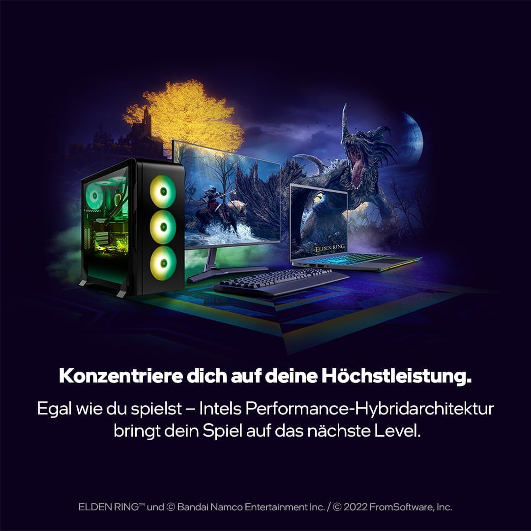 Communicates that Intel's hybrid architecture delivers high-level gaming performance, positioning the product as ideal for serious gamers who want to focus on peak performance.