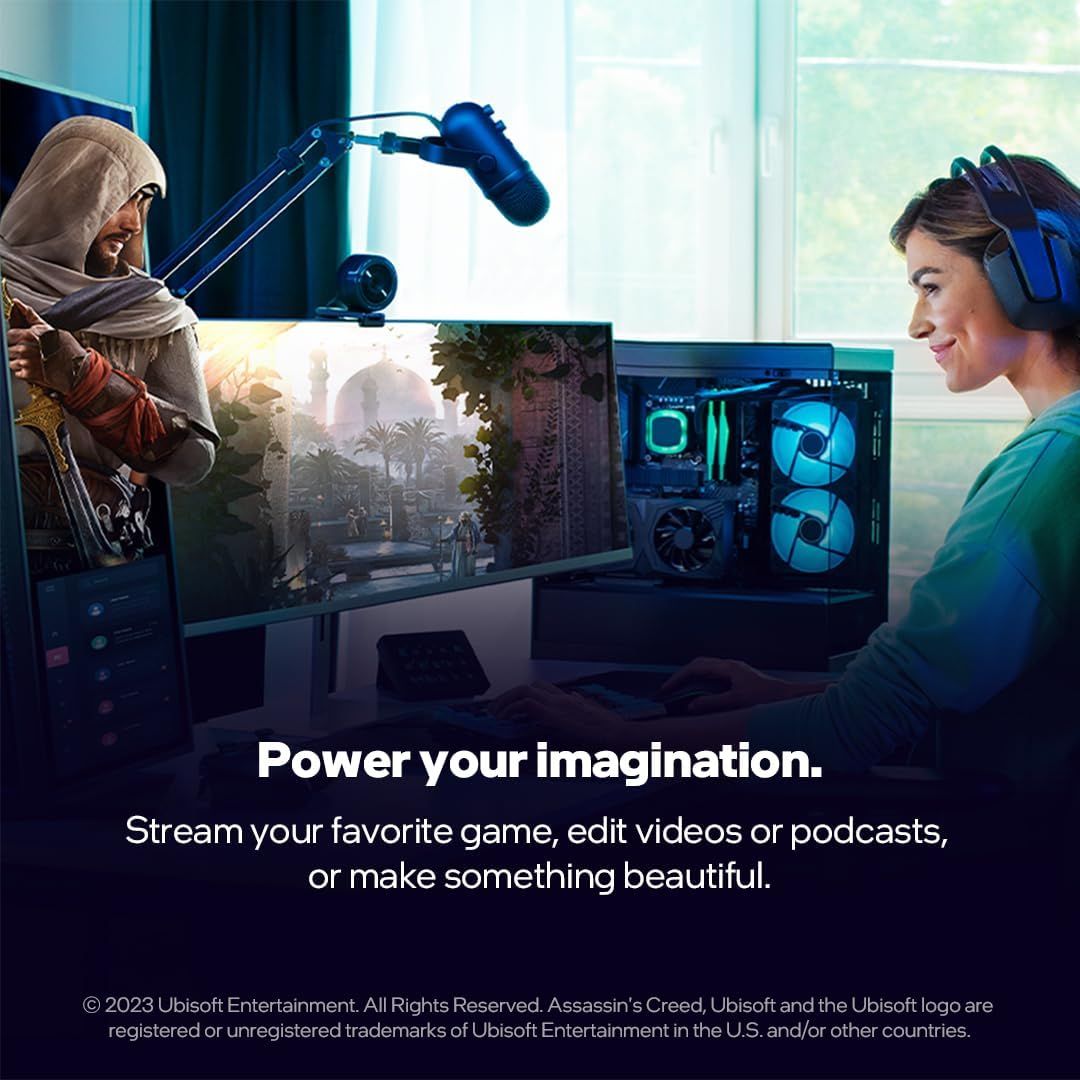 Demonstrates the product's versatility across multiple use cases—gaming, video editing, podcasting, and creative work—to show shoppers it can handle diverse computing needs.