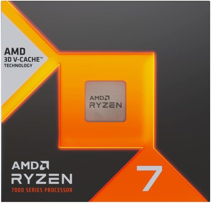 Showcases the AMD Ryzen brand and its 7000 series processor lineup with 3D V-Cache technology to establish brand identity and product line positioning.