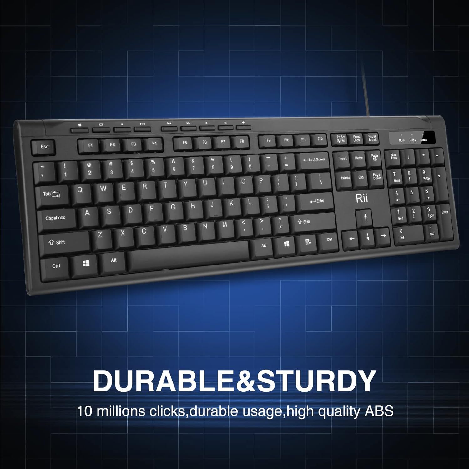 Communicates the keyboard's exceptional durability through a quantifiable performance metric (10 million clicks) to reassure shoppers of its long-lasting quality and build. Highlights the keyboard's…
