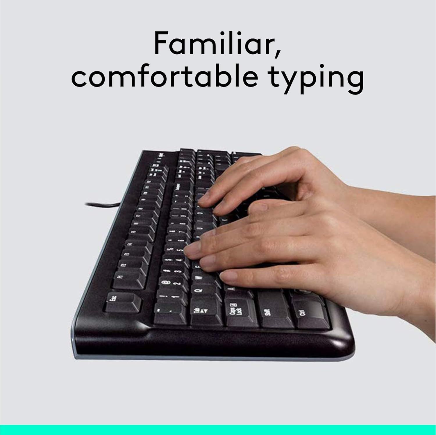 Communicates that the keyboard provides a traditional, ergonomic typing experience that users will find comfortable and easy to use.
