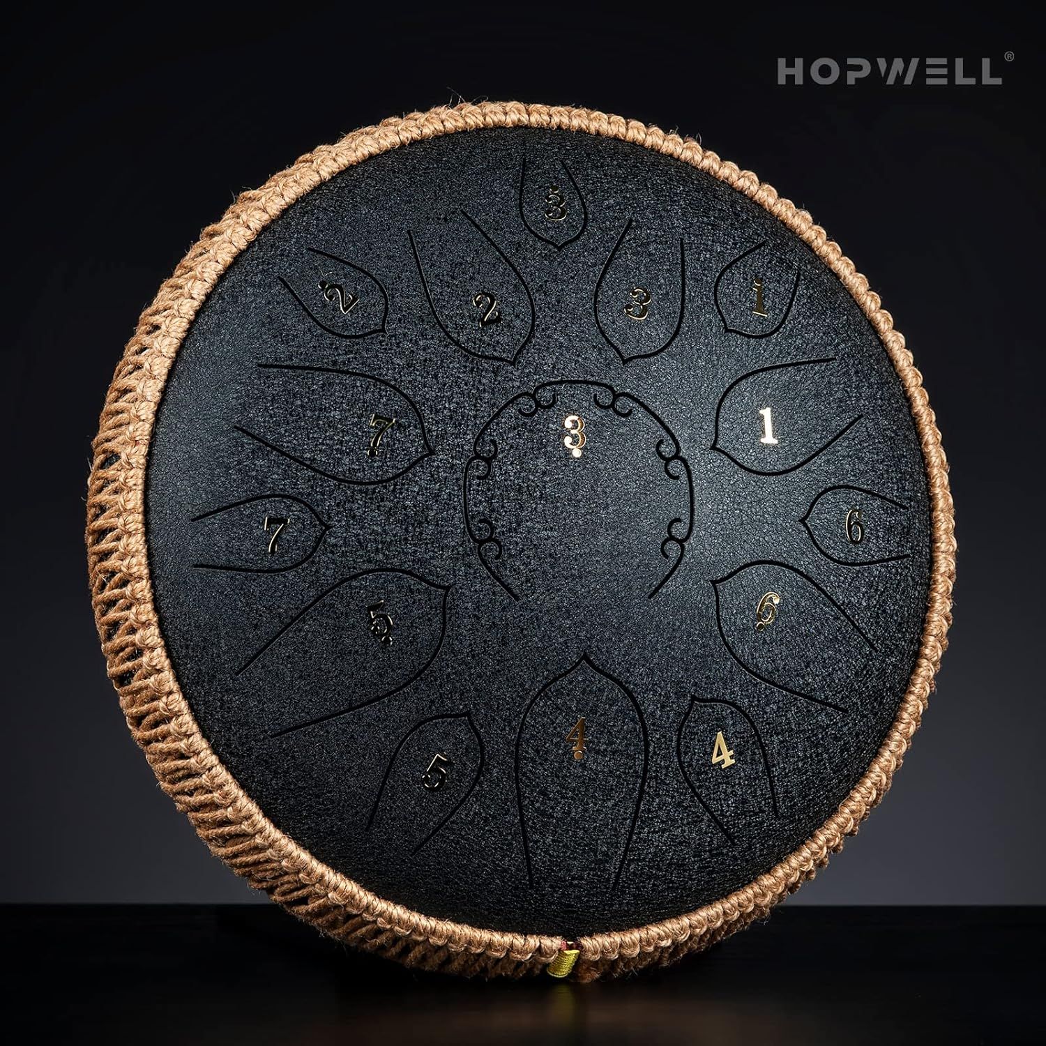 Shows the physical layout and numbered tone sections of the steel tongue drum, helping shoppers understand the instrument's structure and how different areas produce different notes.