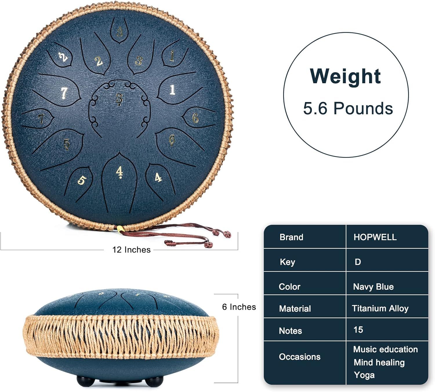 Communicates the physical size and weight of the steel tongue drum to help shoppers understand its portability and dimensions before purchase. Provides comprehensive product specifications in a…