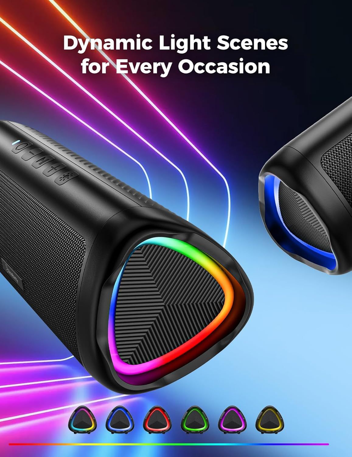 Highlights the product's customizable RGB lighting feature that can create different color scenes for various occasions, appealing to shoppers who want aesthetic versatility and ambiance control.