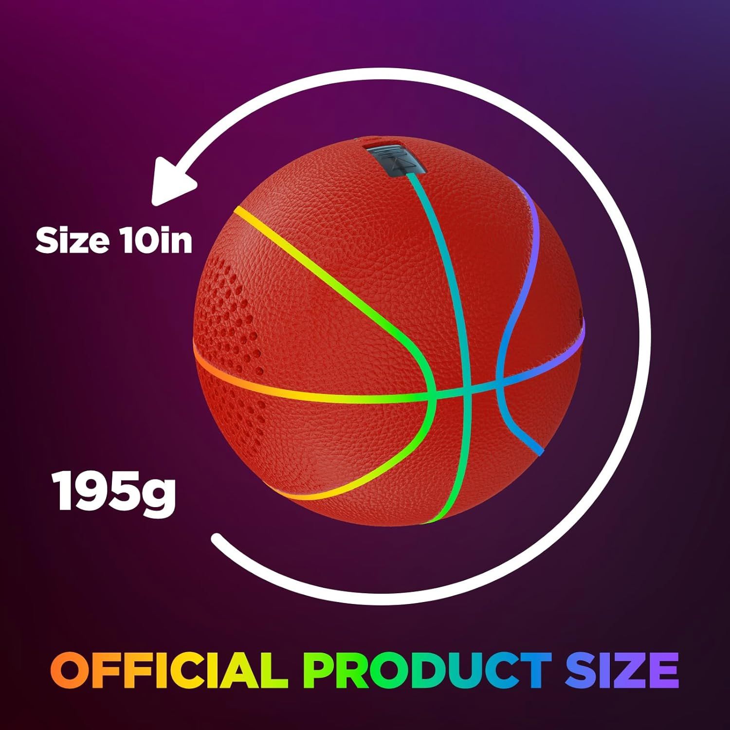 Communicates the exact physical dimensions and weight of the basketball to help shoppers understand the product's official size specifications. Highlights the quantifiable specifications (10 inches,…