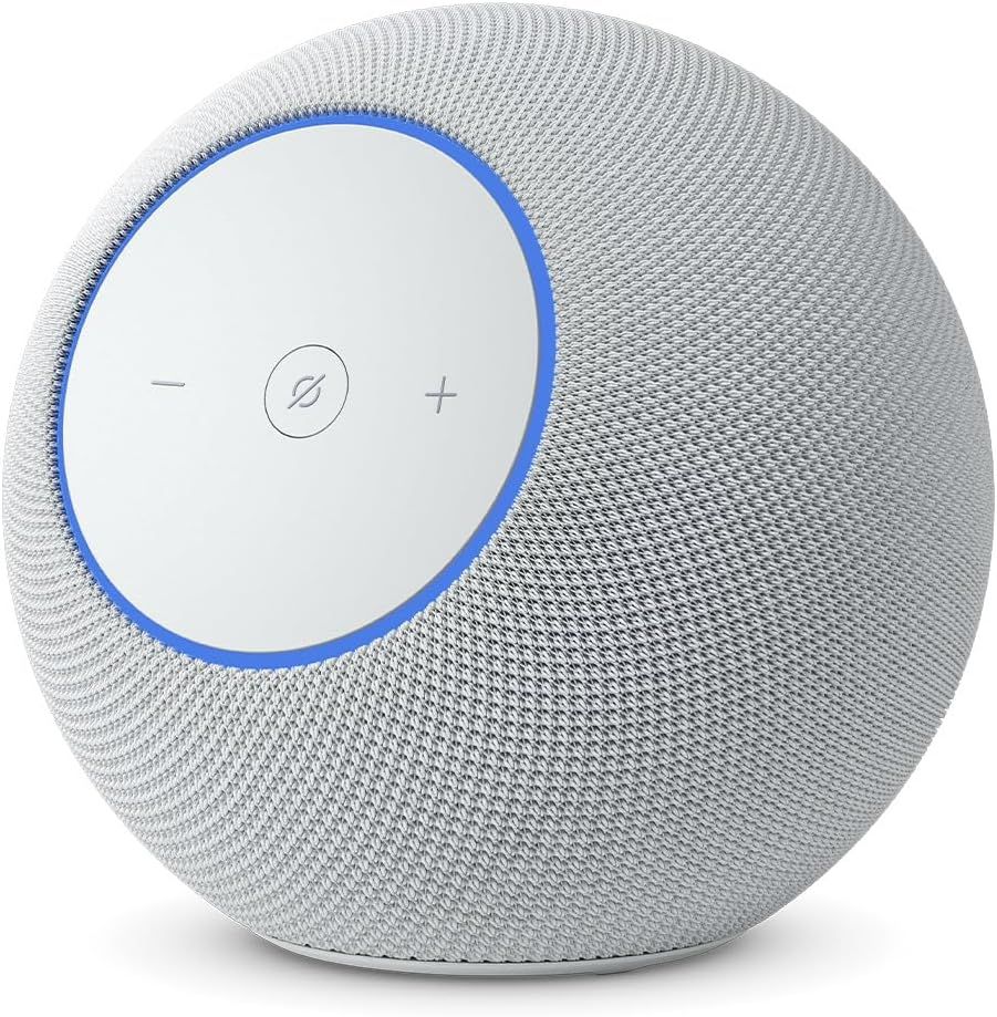 Provides a clean, catalog-style view of the smart speaker product on a white background with no text or design elements, allowing shoppers to see the product's physical appearance and design details…