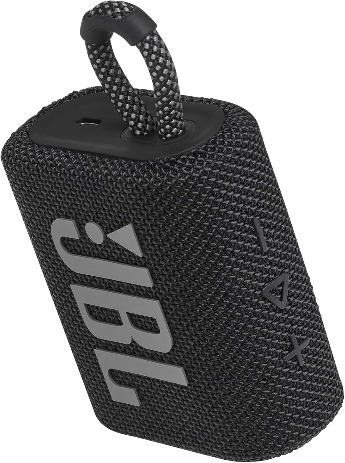 Provides a clear, distraction-free view of the JBL portable speaker showing its design, texture, and carry handle for catalog presentation.