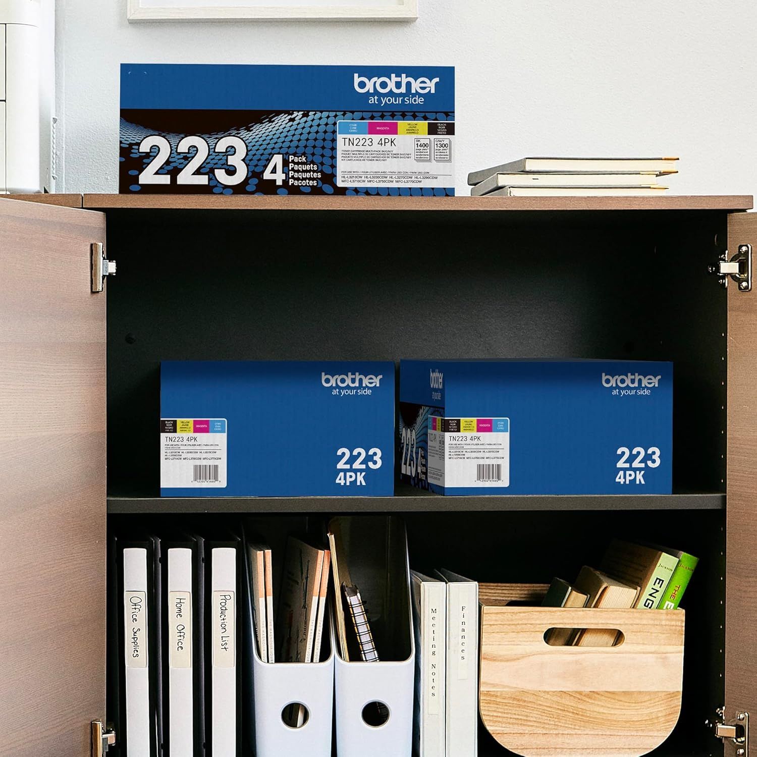 Demonstrates how the product fits naturally into an organized home or office environment, showing practical storage and everyday use context.