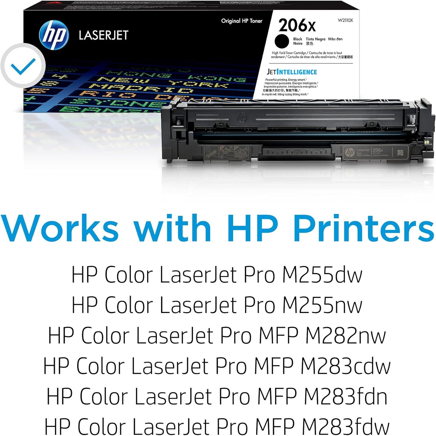 Demonstrates which HP printer models the toner cartridge is compatible with, helping shoppers confirm the product will work with their specific printer.